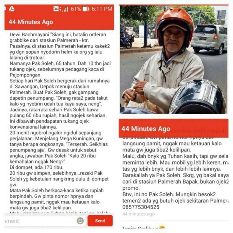 Pak Soleh. Tukang ojek yang menggegerkan sosial media
