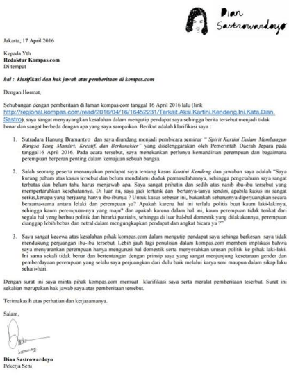 Wajib baca nih. Surat klarifikasi Dian