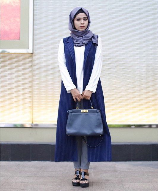 blouse, long vest strip, celana pensil