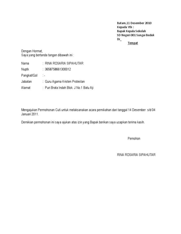 Contoh Surat Izin Cuti Melahirkan Untuk Guru Honorer