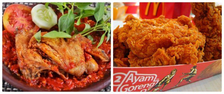 Ayam penyet (resepharian.com) vs ayam goreng a la Amerika (lifedaily.com).