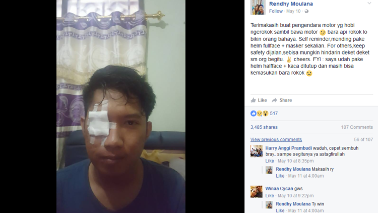Kalo Naik Motor Atau Mobil Jangan Sambil Ngerokok Goblo! Abunya Perih Kalo Kena Mata!