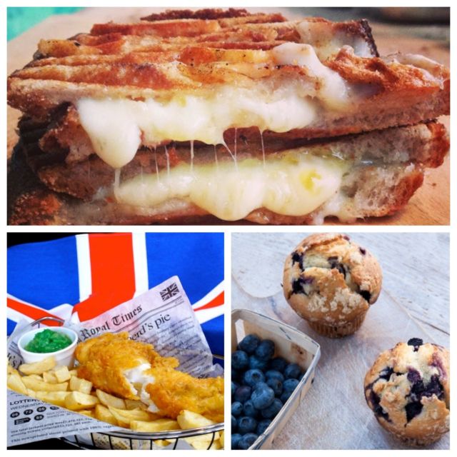 Fish & Chips, Toasted Cheese Sandwich And Muffin