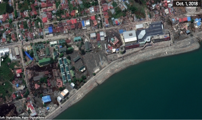 Foto Citra Satelit Perbandingan Kota Palu Sebelum dan Sesudah Gempa
