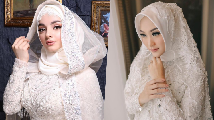 9 Ide Hijab Pernikahan dengan Variasi Kain Tile atau Brokat. Duh