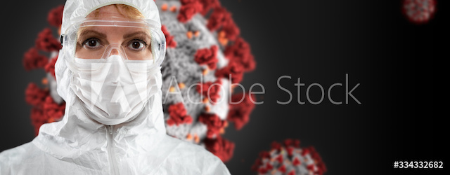 Banner of Famale Doctor or Nurse in Medical Face ask and protective gear