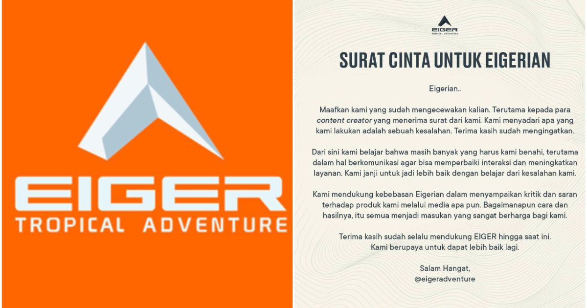 Akhir Polemik Surat Teguran Eiger kepada Youtuber karena