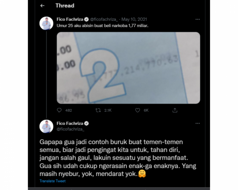 Cuitan Fico yang kembali ramai usai dirinya ditangkap karena kasus narkoba